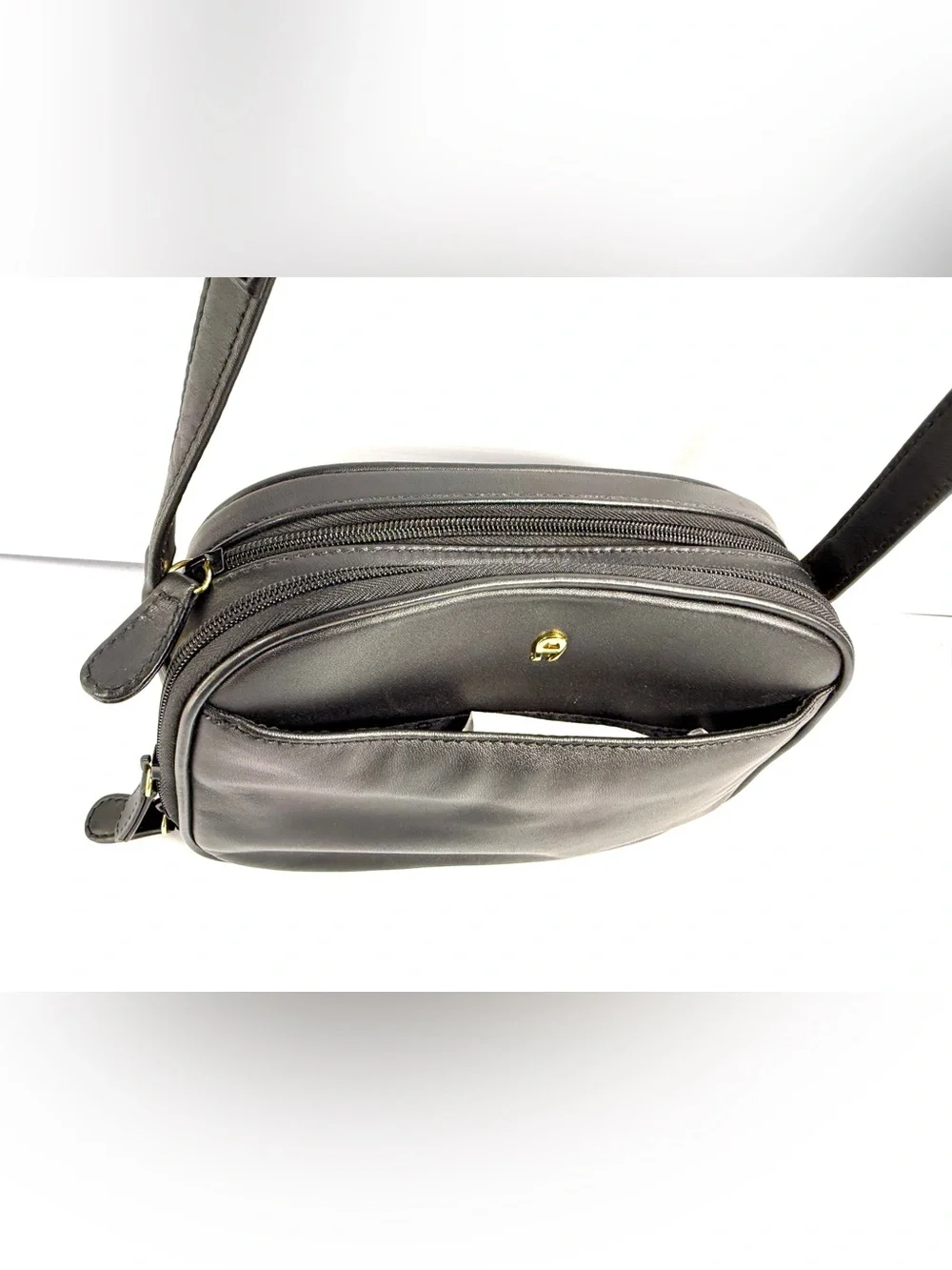 Etienne Aigner Black Crossbody Bag with Gold Hardware